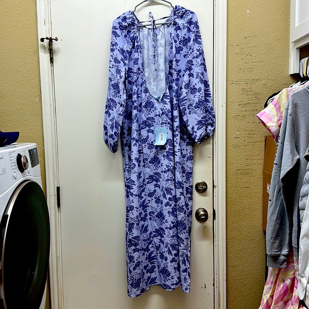 Hill House the Simone Dress Maxi Lilac Floral Crepe Open Back Large NWT